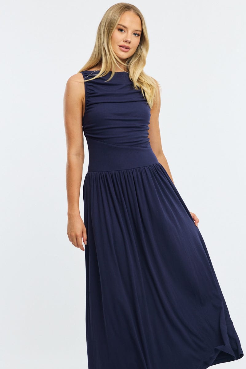 Blue Maxi Dress Boat Neck