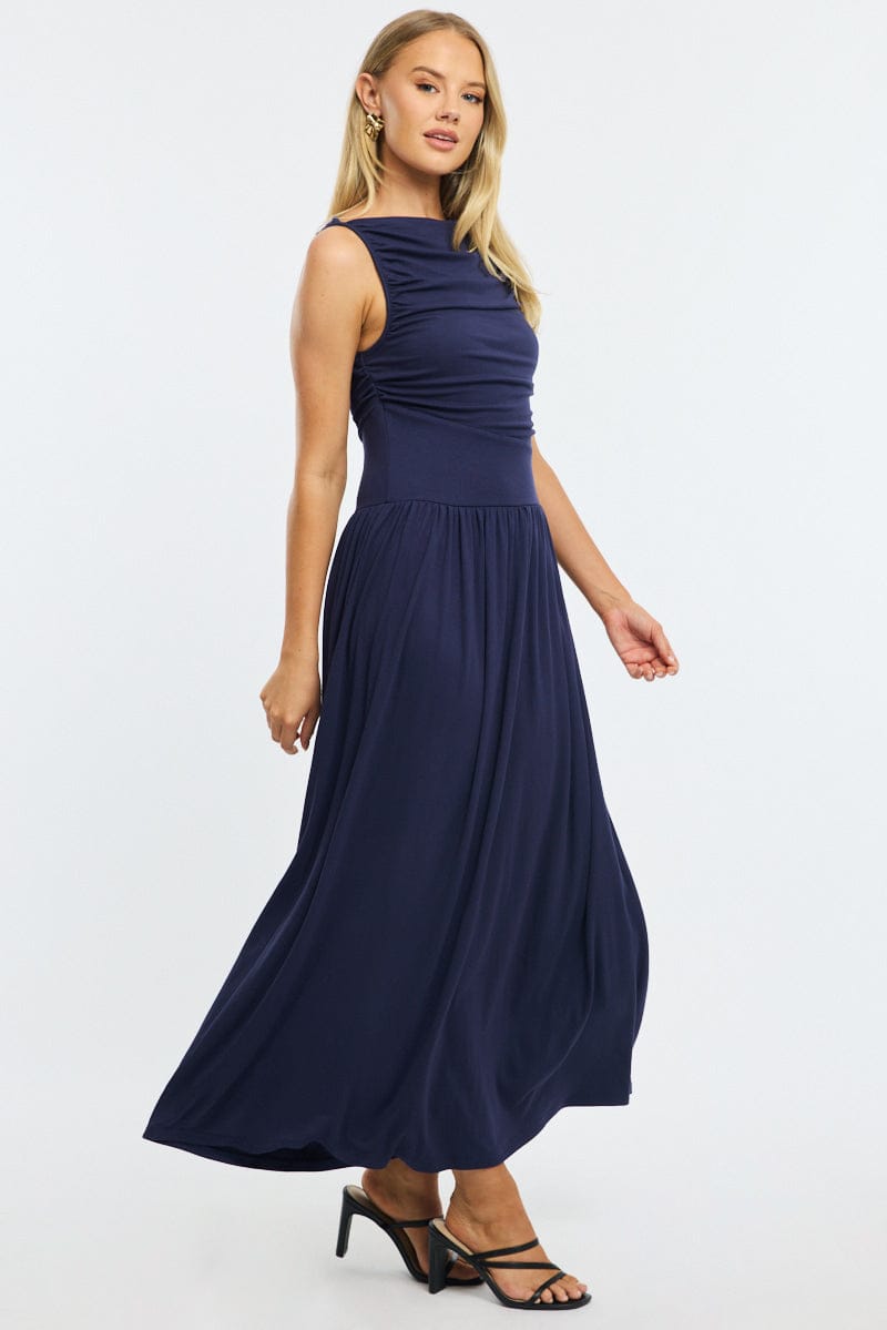 Blue Maxi Dress Boat Neck