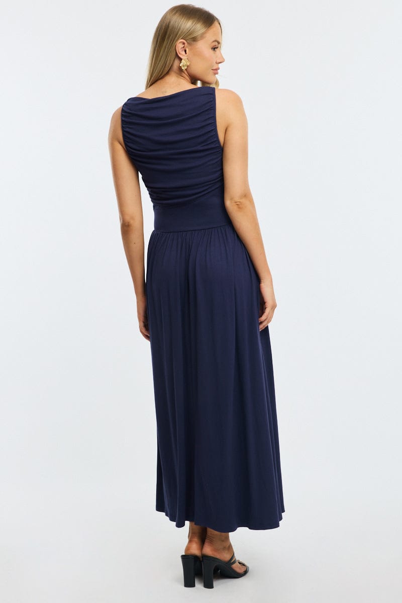 Blue Maxi Dress Boat Neck