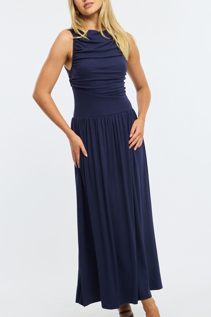 Blue Maxi Dress Boat Neck