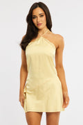 Yellow Mini Dress Halter Neck Satin