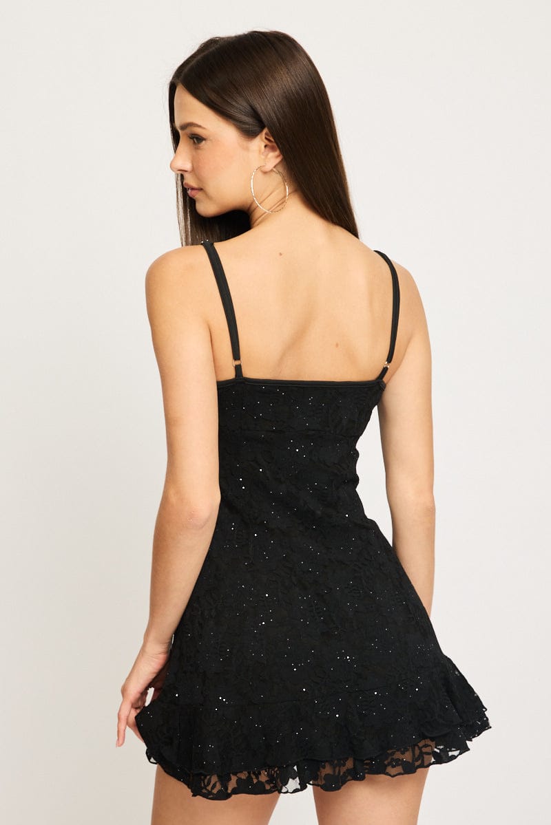 Black Mini Dress Strappy Lace