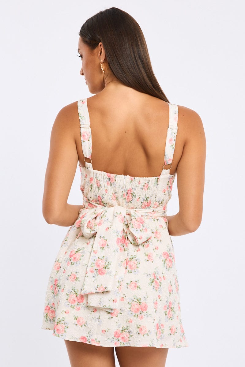 White Ditsy Fit And Flare Dress Mini