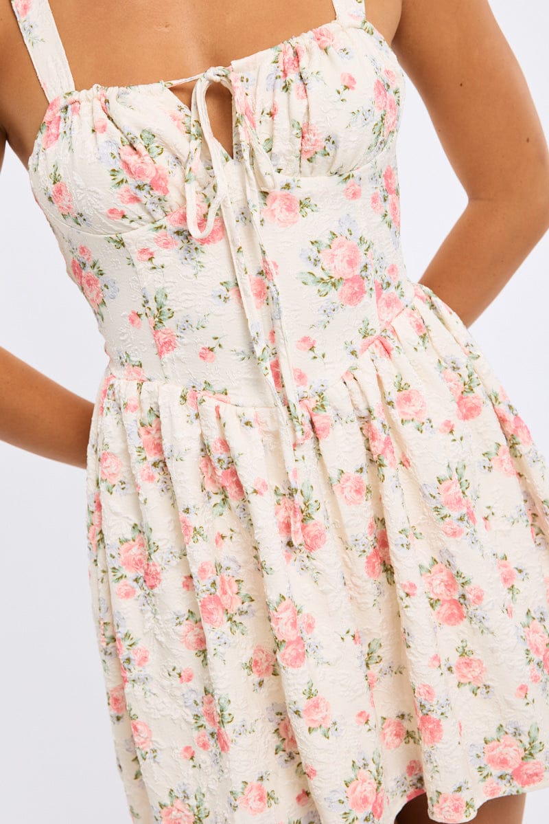 White Ditsy Fit And Flare Dress Mini