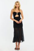 Black Midi Dress Cut Out Mesh