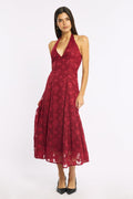 Red Halter Neck Midi Dress