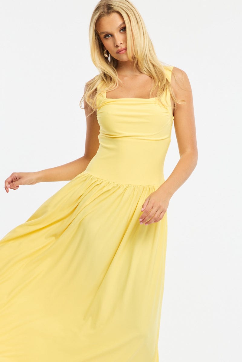 Yellow Maxi Dress Square Neck
