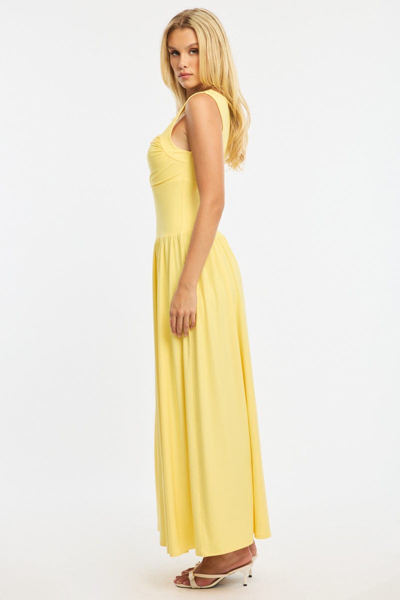 Yellow Maxi Dress Square Neck