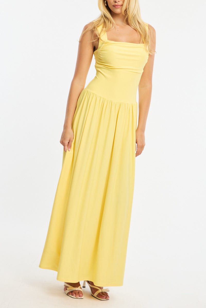 Yellow Maxi Dress Square Neck