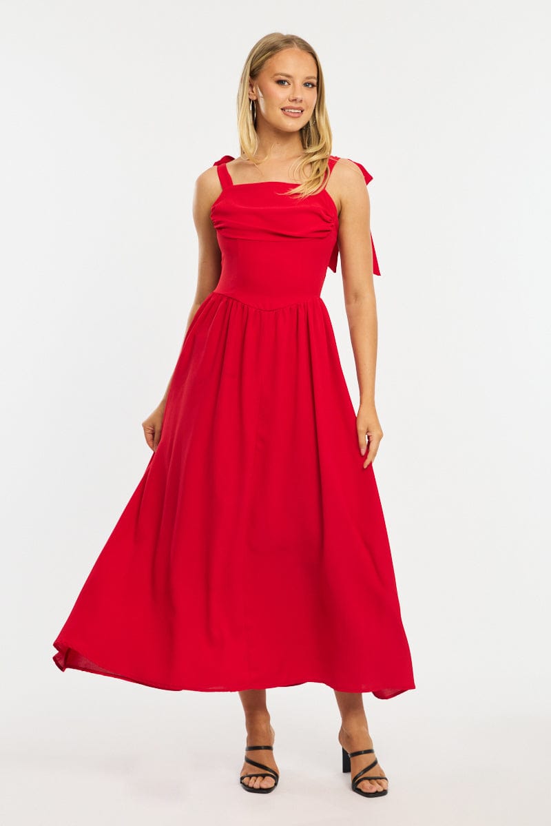 Red Maxi Dress Tie Shoulder