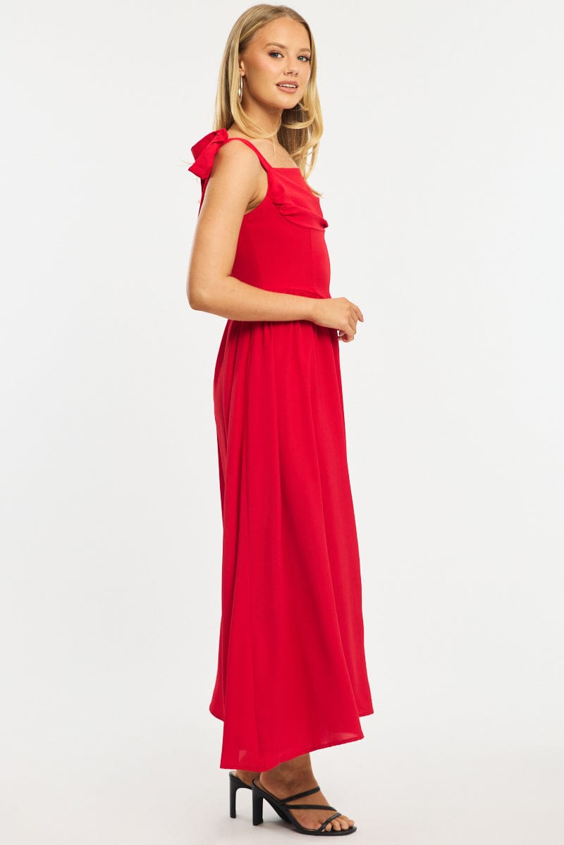 Red Maxi Dress Tie Shoulder