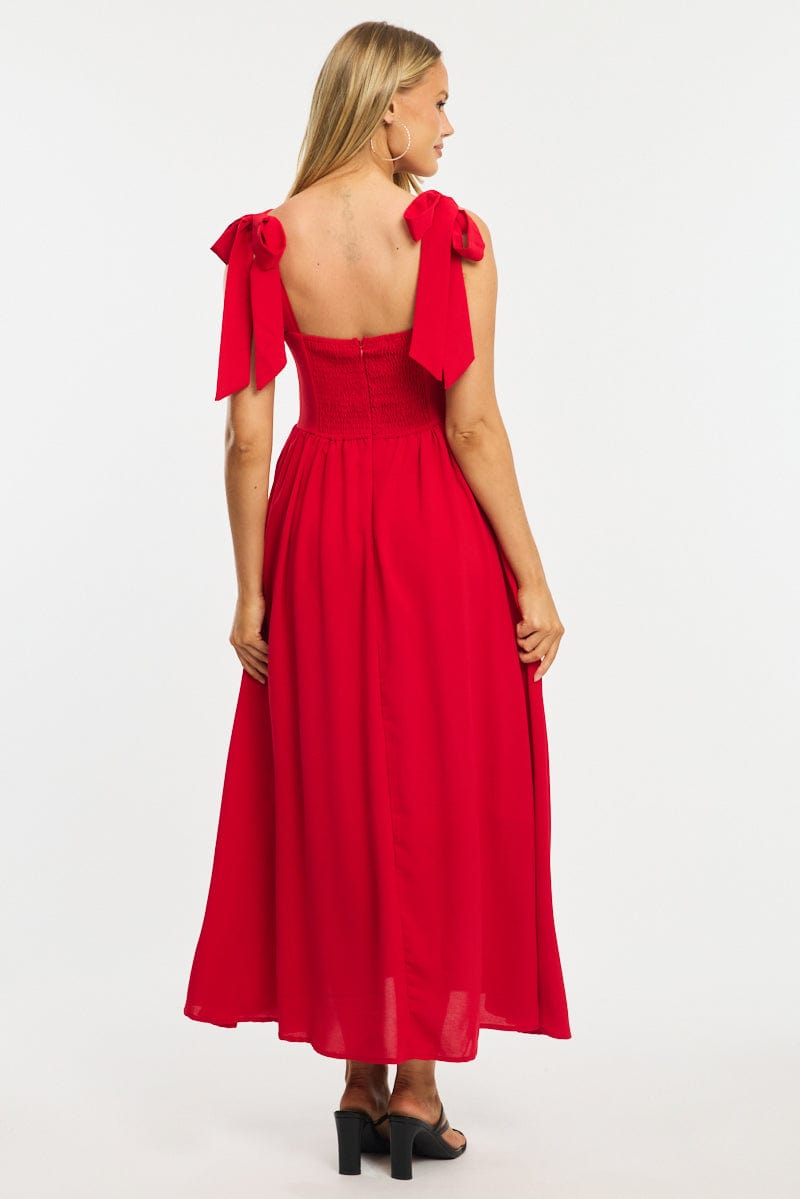 Red Maxi Dress Tie Shoulder