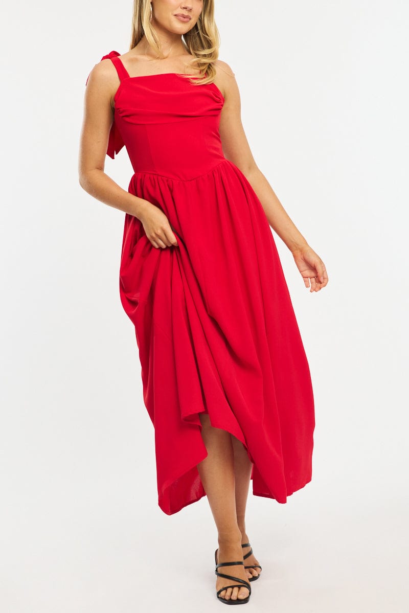 Red Maxi Dress Tie Shoulder