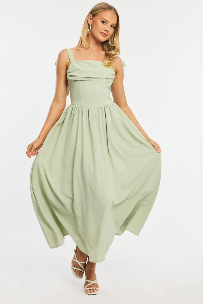Green Maxi Dress Tie Shoulder