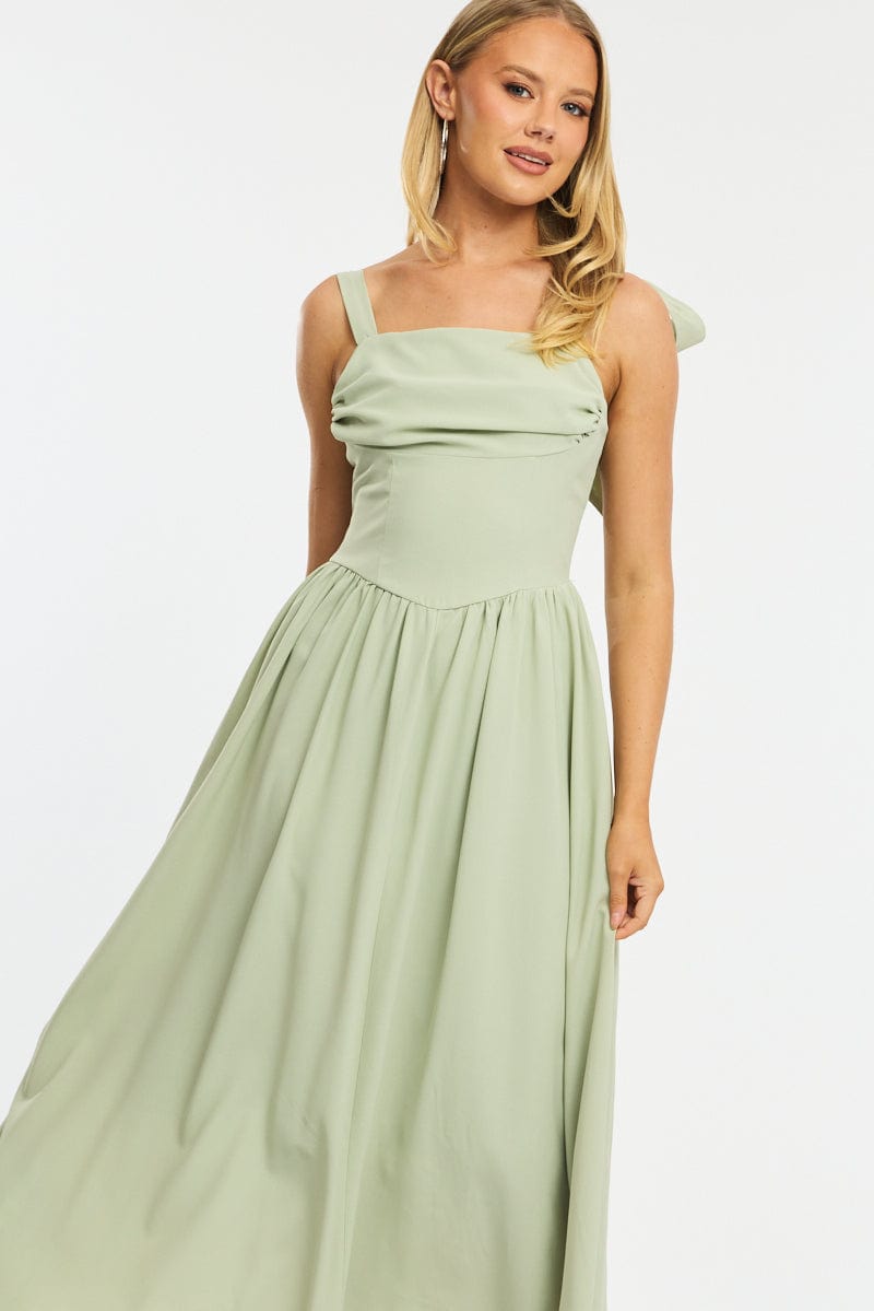 Green Maxi Dress Tie Shoulder