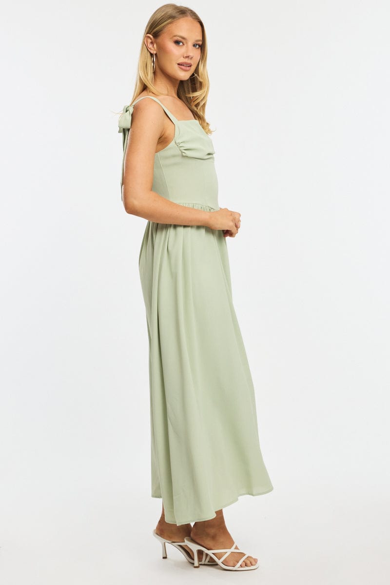 Green Maxi Dress Tie Shoulder