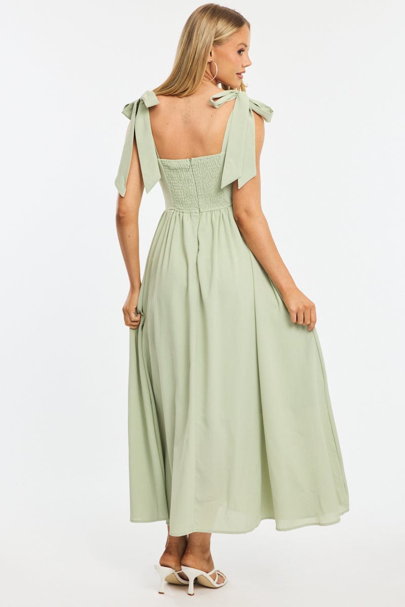 Green Maxi Dress Tie Shoulder