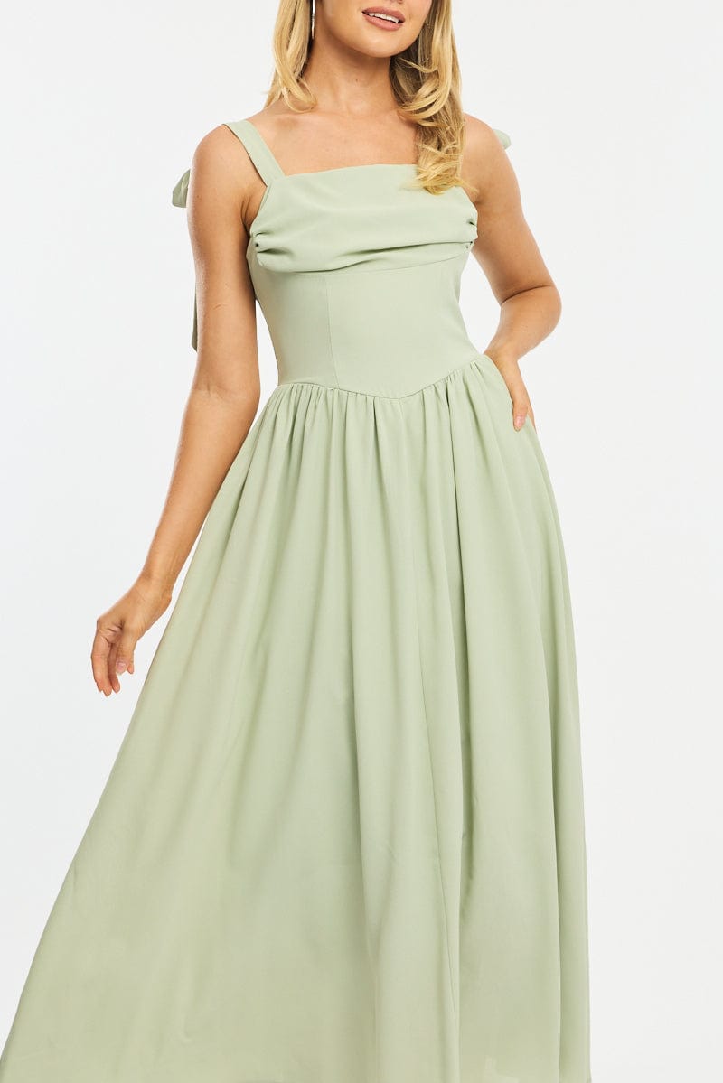 Green Maxi Dress Tie Shoulder