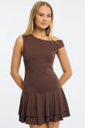 Brown Mini Dress Off Shoulder