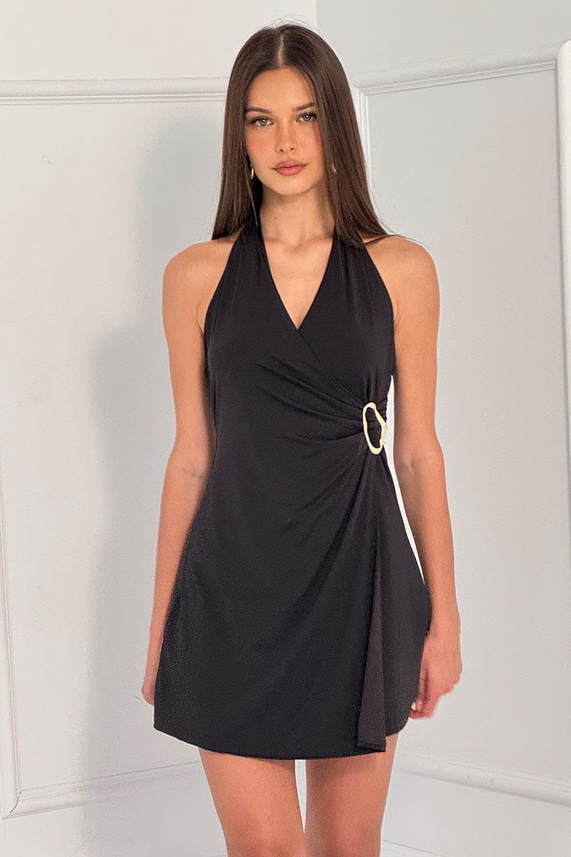 Black Mini Dress Halter Neck Wrap