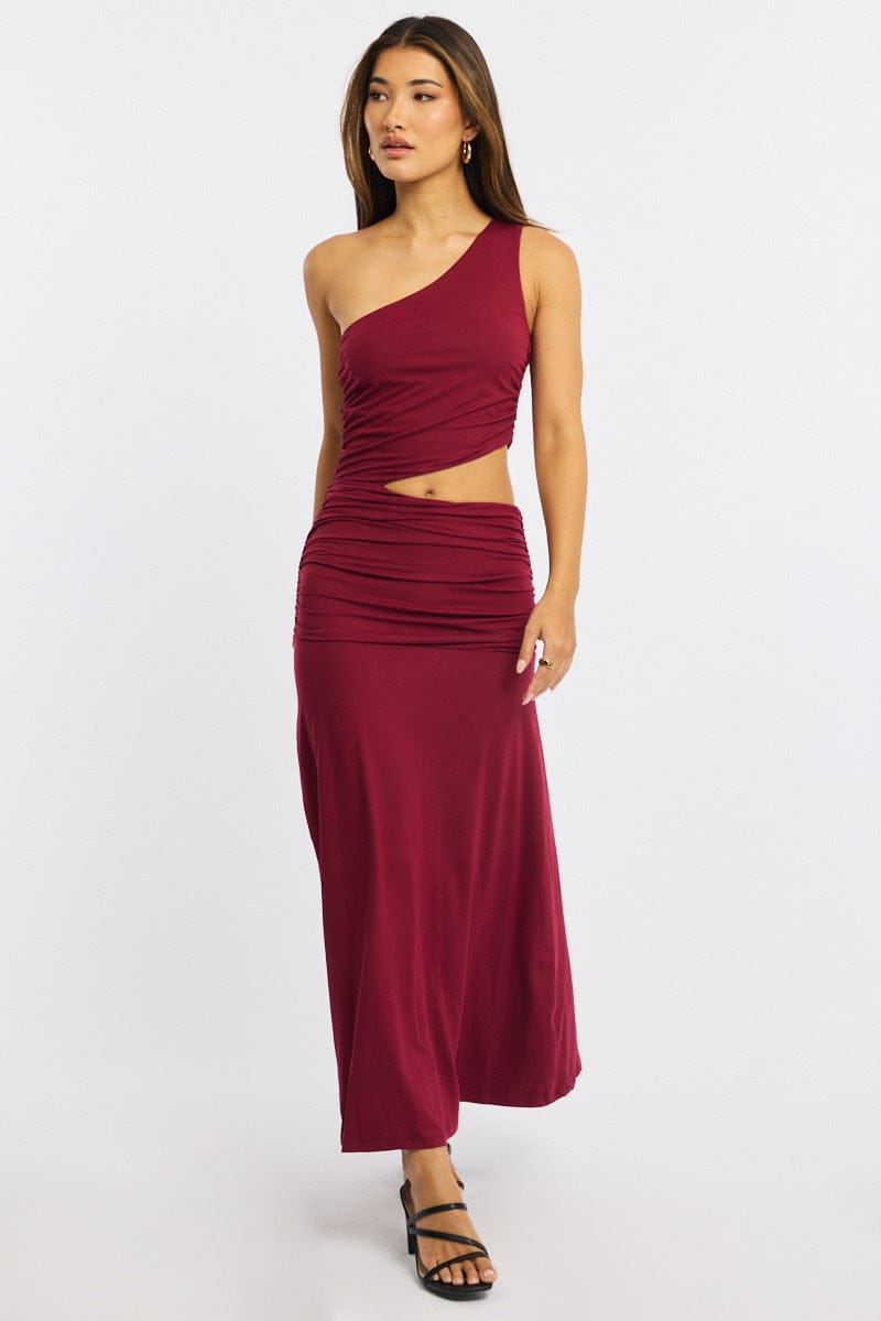 Red One Shoulder Dress Cut Out