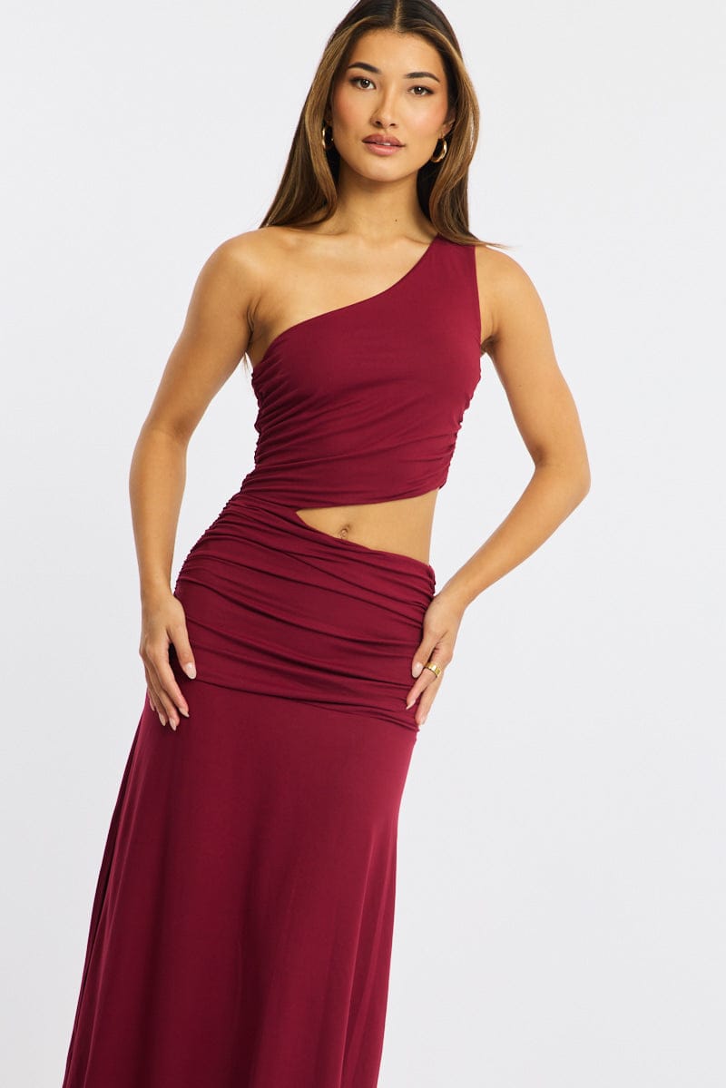 Red One Shoulder Dress Cut Out