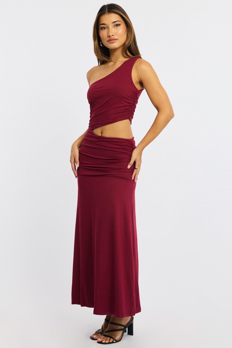 Red One Shoulder Dress Cut Out