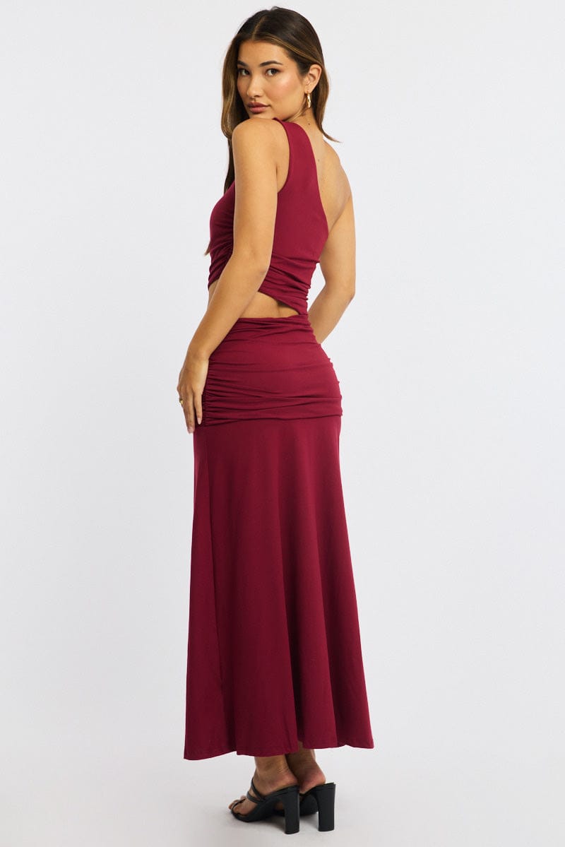 Red One Shoulder Dress Cut Out