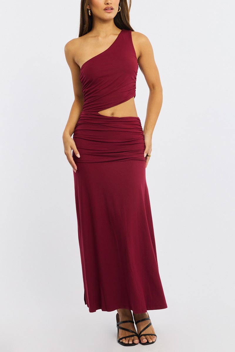 Red One Shoulder Dress Cut Out
