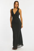 Black Polka Dot Maxi Dress V-Neck Chiffon