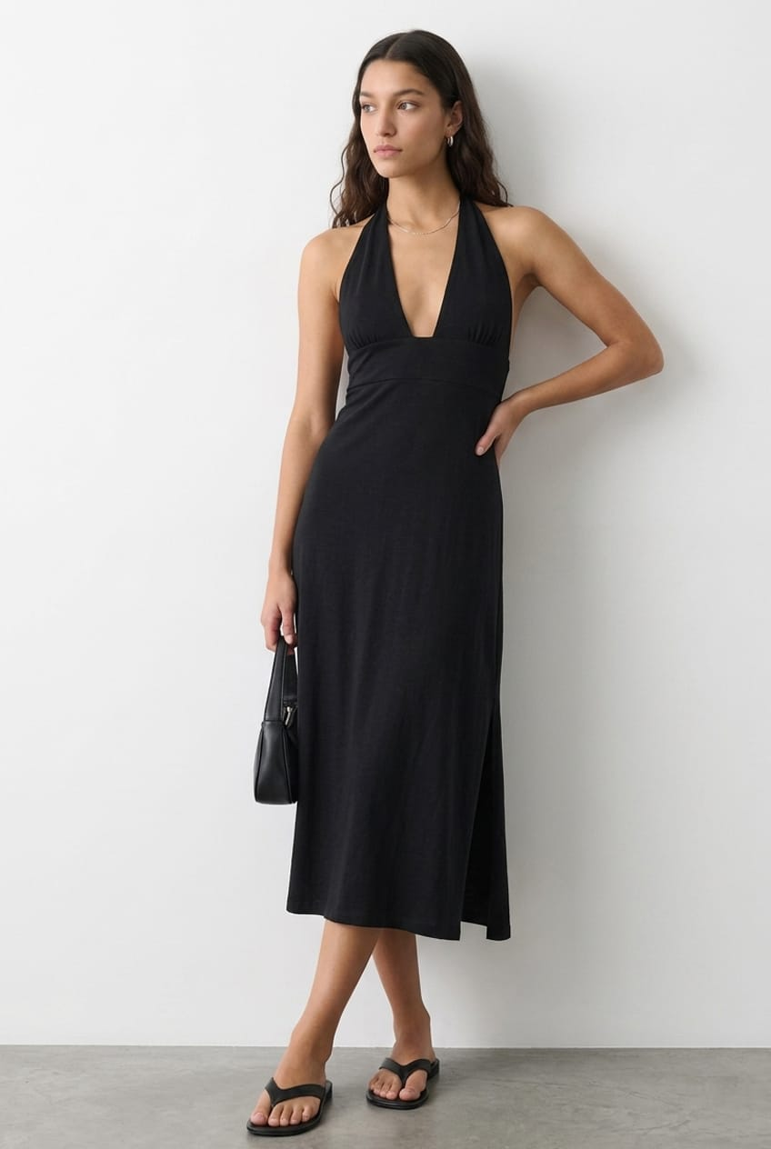 Black Maxi Dress Halter Neck