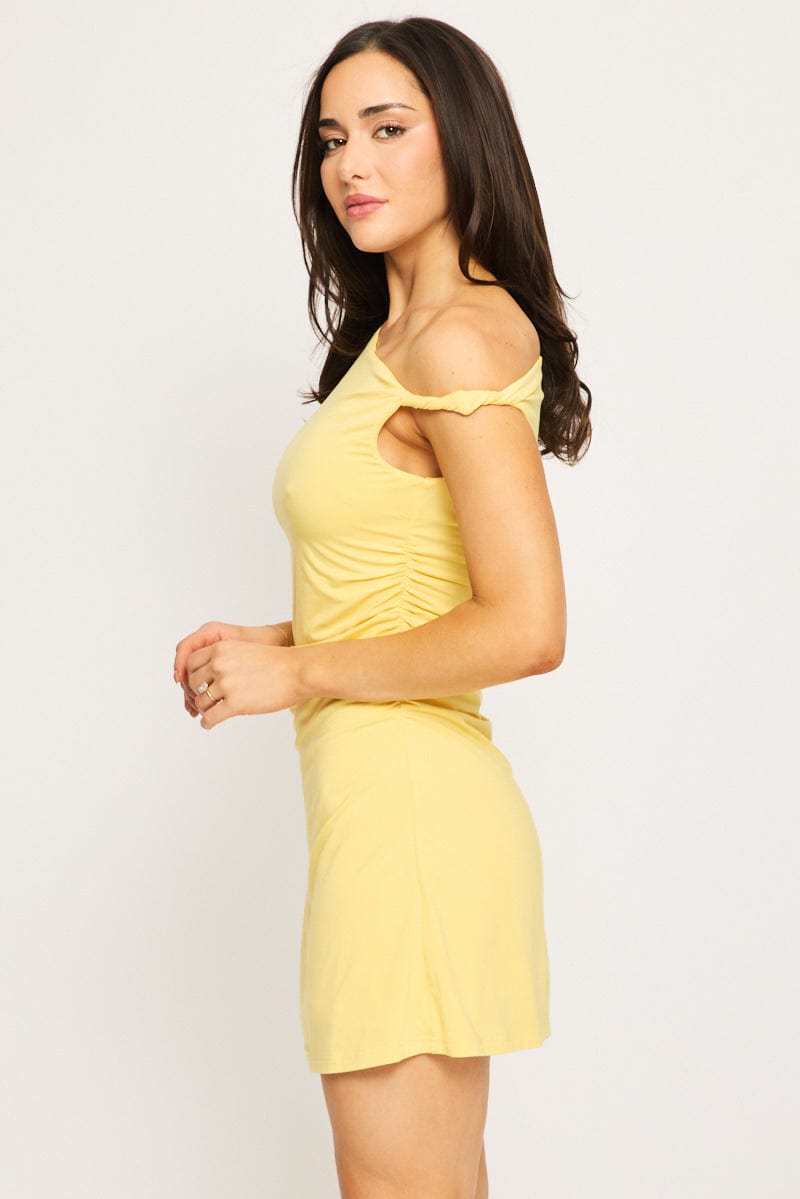 Yellow Mini Dress Off Shoulder