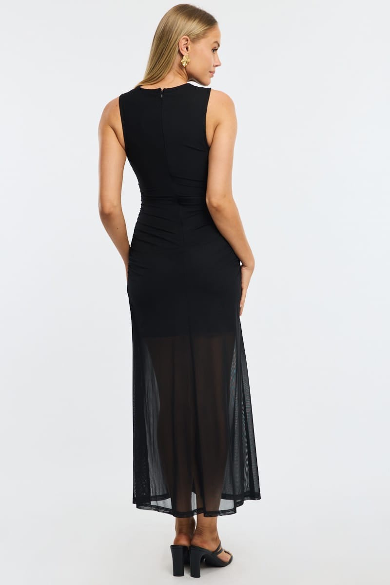 Black Midi Dress Cut Out Mesh