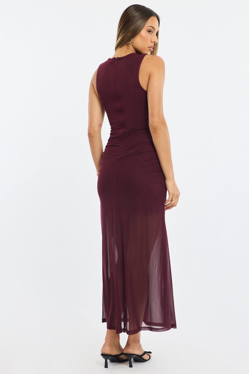 Red Midi Dress Cut Out Mesh