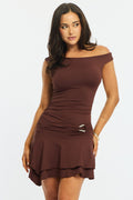 Brown Mini Dress Off Shoulder