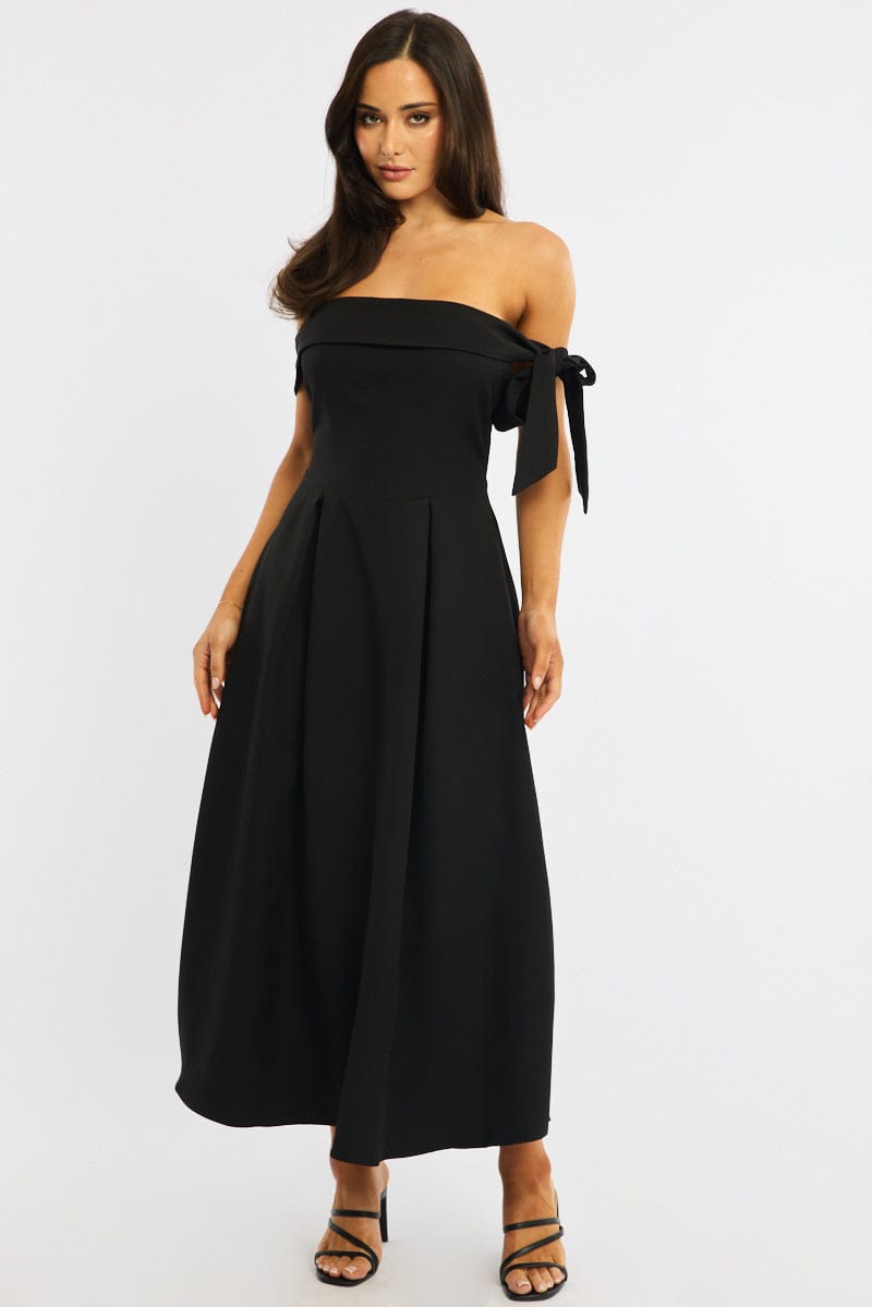 Black Off Shoulder Midi Dress