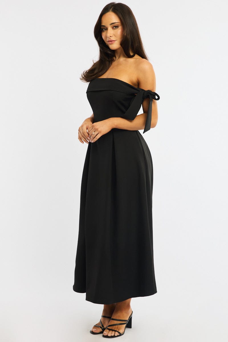 Black Off Shoulder Midi Dress
