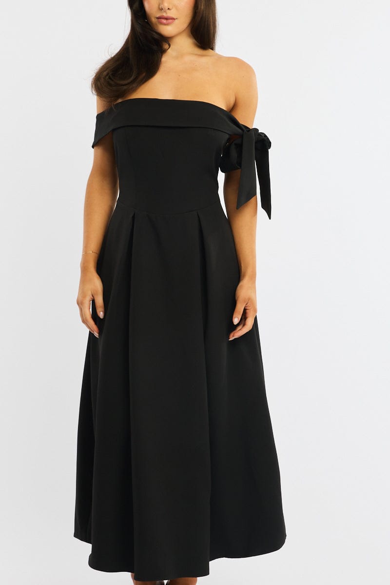 Black Off Shoulder Midi Dress