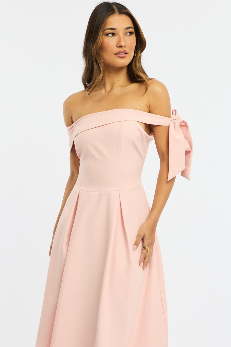 Pink Off Shoulder Midi Dress