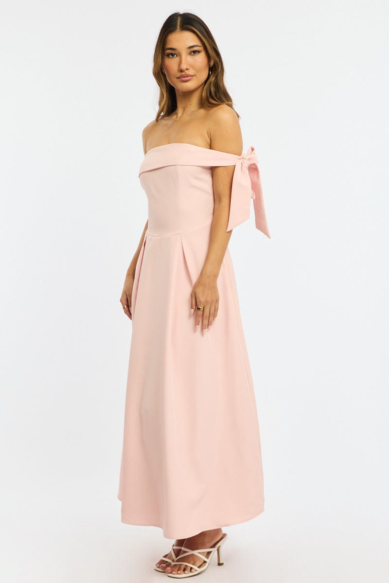 Pink Off Shoulder Midi Dress