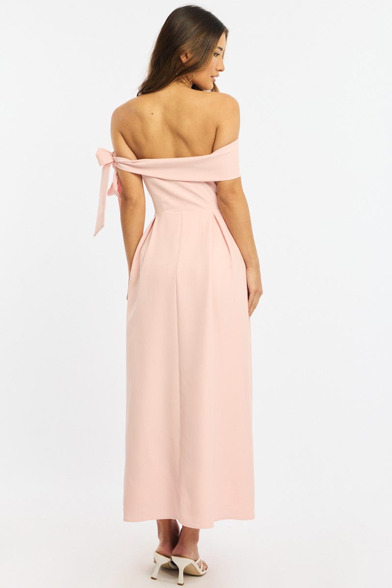 Pink Off Shoulder Midi Dress