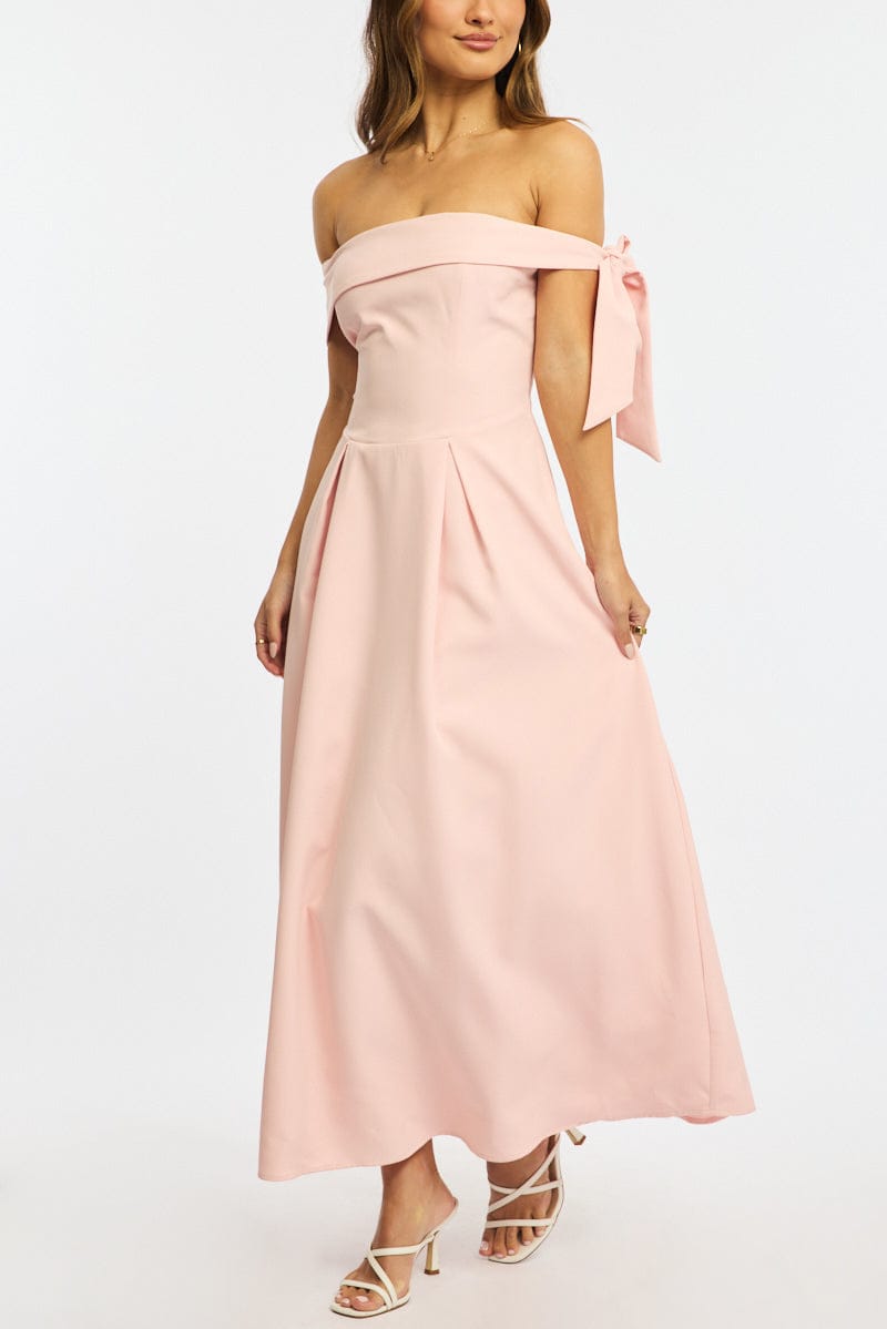 Pink Off Shoulder Midi Dress