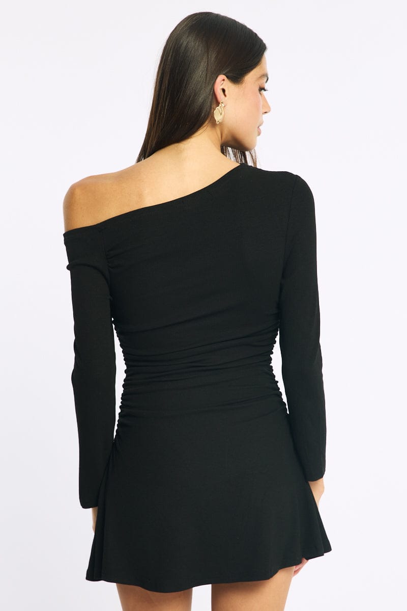 Black Singular Off Shoulder Mini Dress
