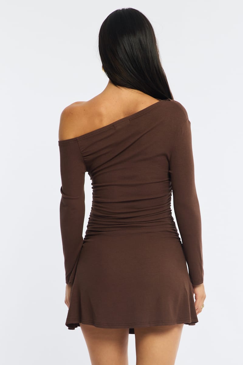 Brown Singular Off Shoulder Mini Dress