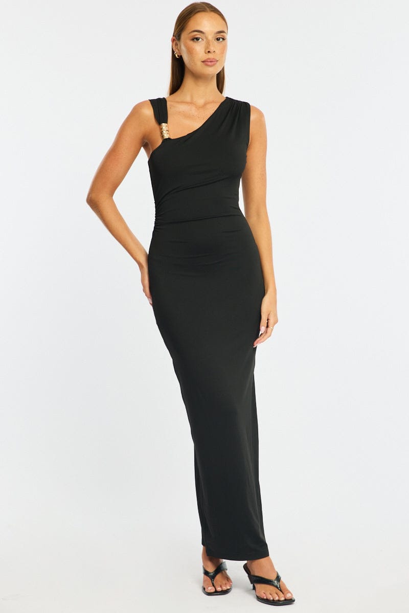 Black Maxi Dress One Shoulder Hard Wear