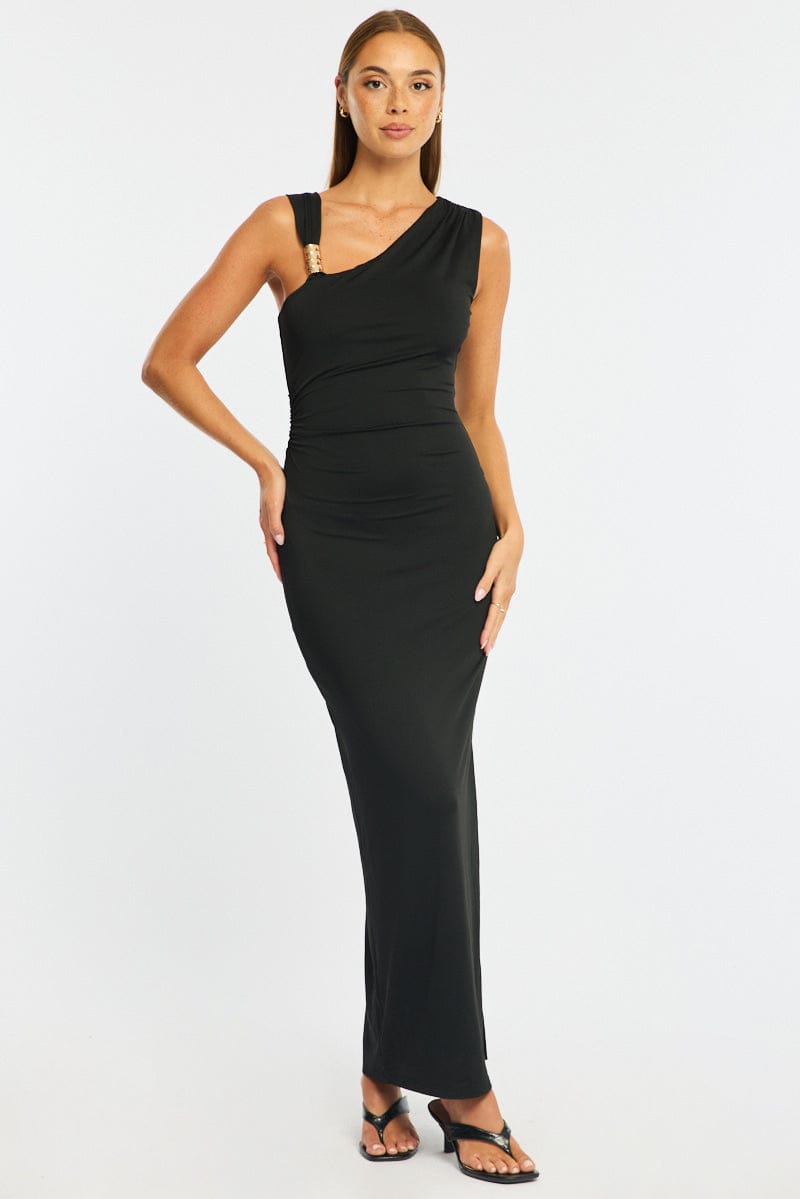 Black Maxi Dress One Shoulder Hard Wear