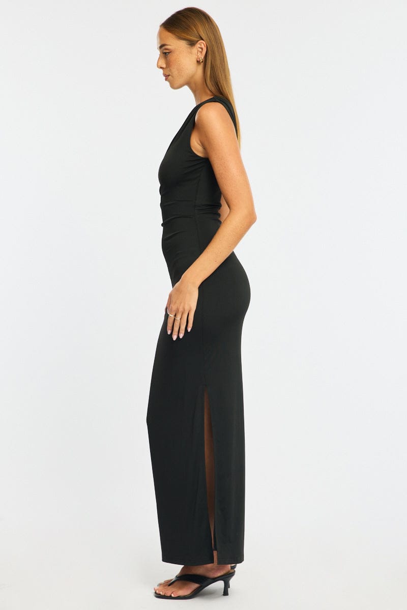 Black Maxi Dress One Shoulder Hard Wear