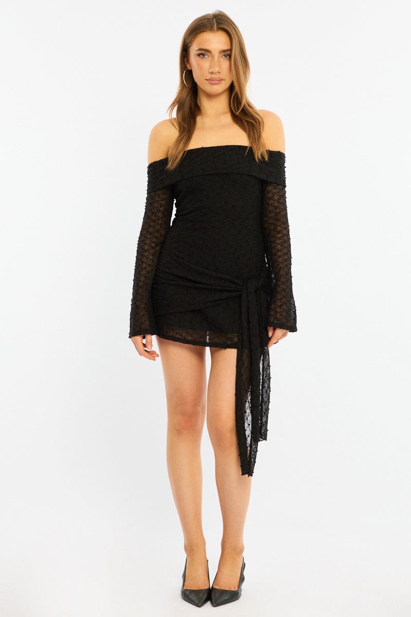 Black Off Shoulder Dress Long Sleeve