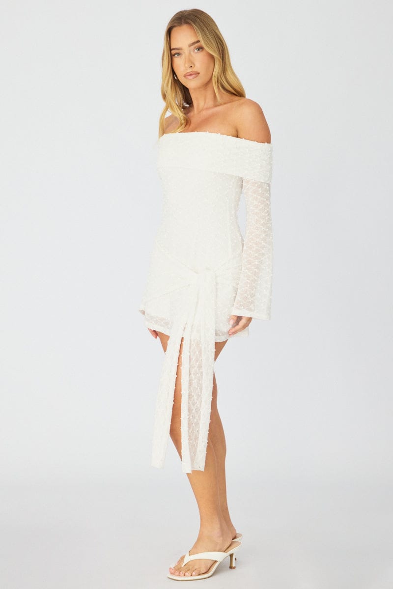 White Off Shoulder Dress Long Sleeve
