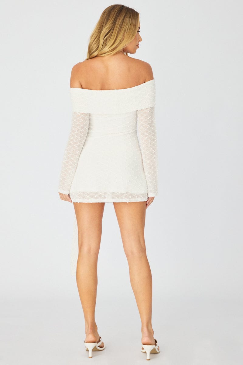 White Off Shoulder Dress Long Sleeve